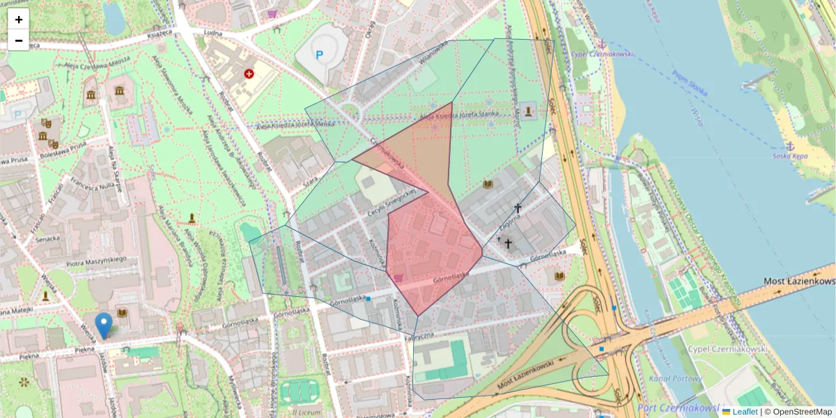Szczegółowa mapa kodu pocztowego 00-436 z granicami, sąsiednimi kodami pocztowymi i urzędami pocztowymi