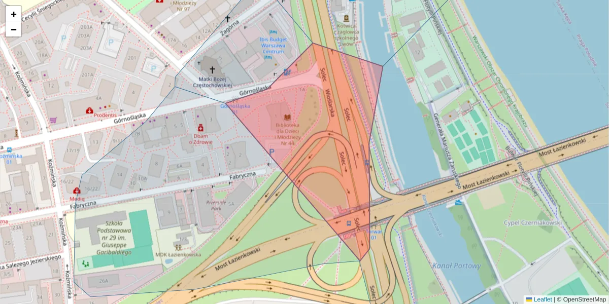Szczegółowa mapa kodu pocztowego 00-443 z granicami, sąsiednimi kodami pocztowymi i urzędami pocztowymi