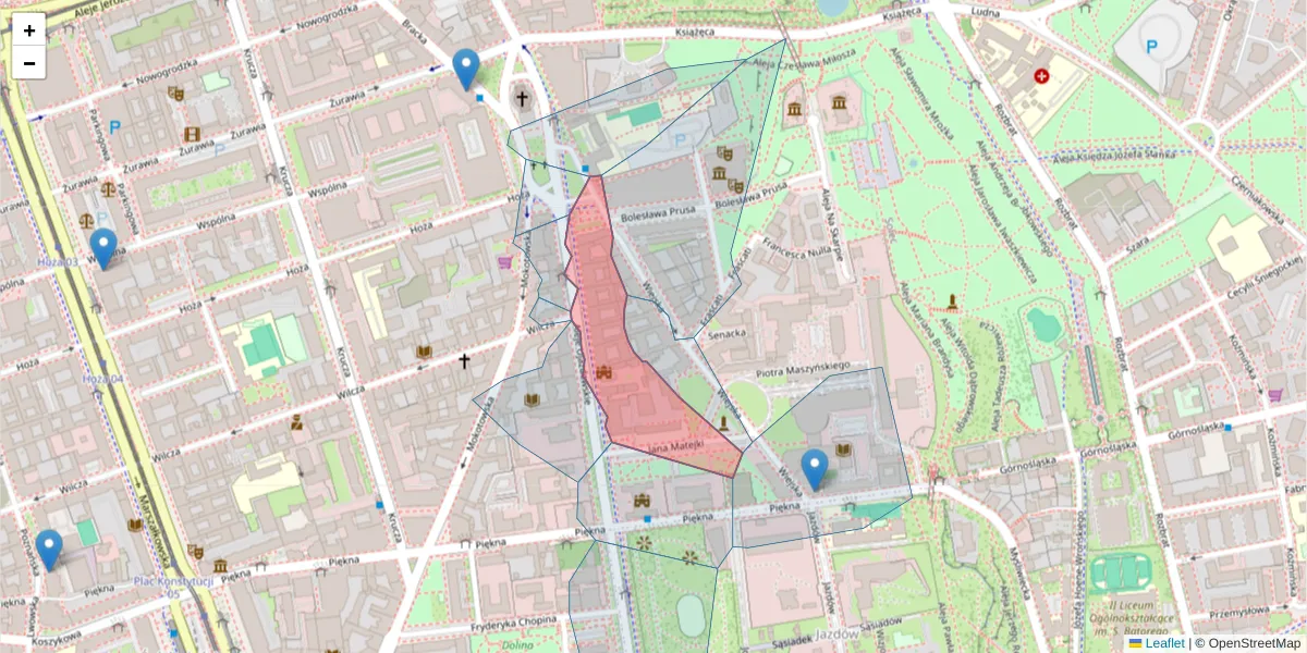 Szczegółowa mapa kodu pocztowego 00-478 z granicami, sąsiednimi kodami pocztowymi i urzędami pocztowymi
