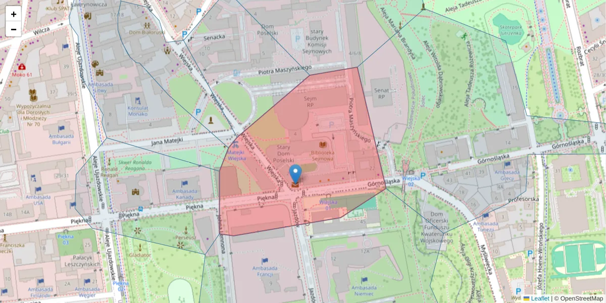 Szczegółowa mapa kodu pocztowego 00-484 z granicami, sąsiednimi kodami pocztowymi i urzędami pocztowymi