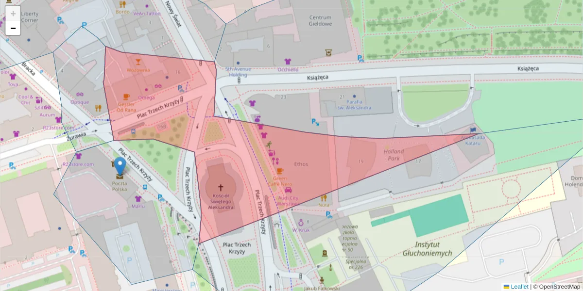 Szczegółowa mapa kodu pocztowego 00-499 z granicami, sąsiednimi kodami pocztowymi i urzędami pocztowymi