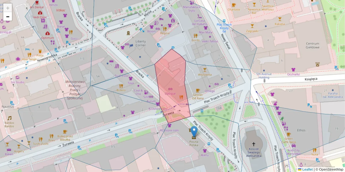 Szczegółowa mapa kodu pocztowego 00-502 z granicami, sąsiednimi kodami pocztowymi i urzędami pocztowymi