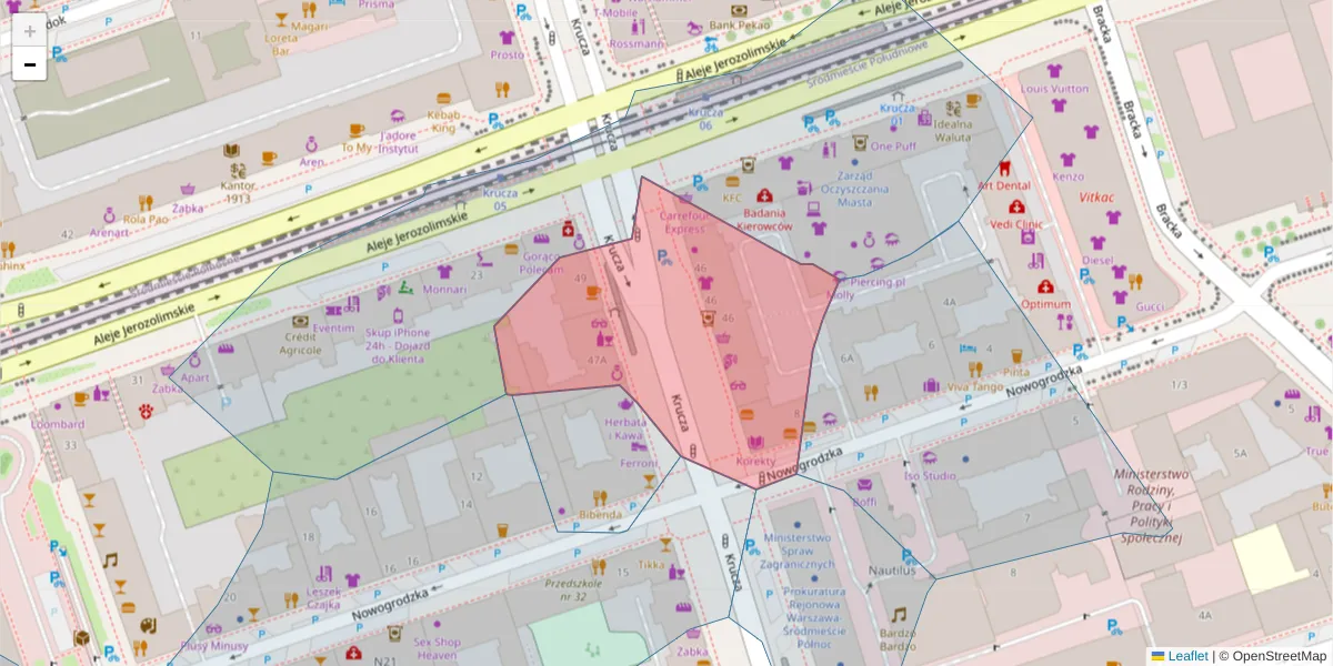 Szczegółowa mapa kodu pocztowego 00-509 z granicami, sąsiednimi kodami pocztowymi i urzędami pocztowymi