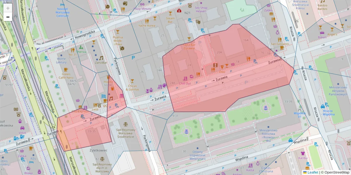 Szczegółowa mapa kodu pocztowego 00-515 z granicami, sąsiednimi kodami pocztowymi i urzędami pocztowymi
