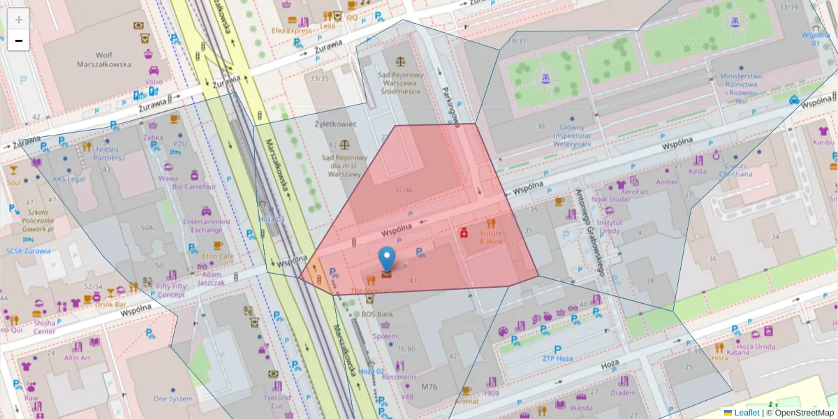 Szczegółowa mapa kodu pocztowego 00-519 z granicami, sąsiednimi kodami pocztowymi i urzędami pocztowymi
