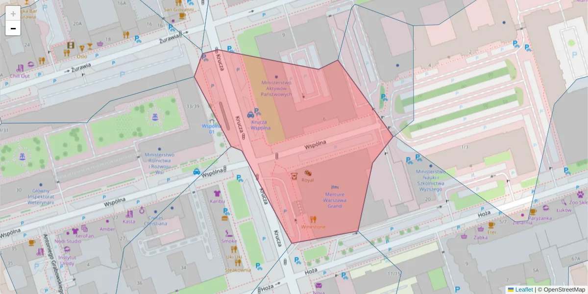 Szczegółowa mapa kodu pocztowego 00-522 z granicami, sąsiednimi kodami pocztowymi i urzędami pocztowymi