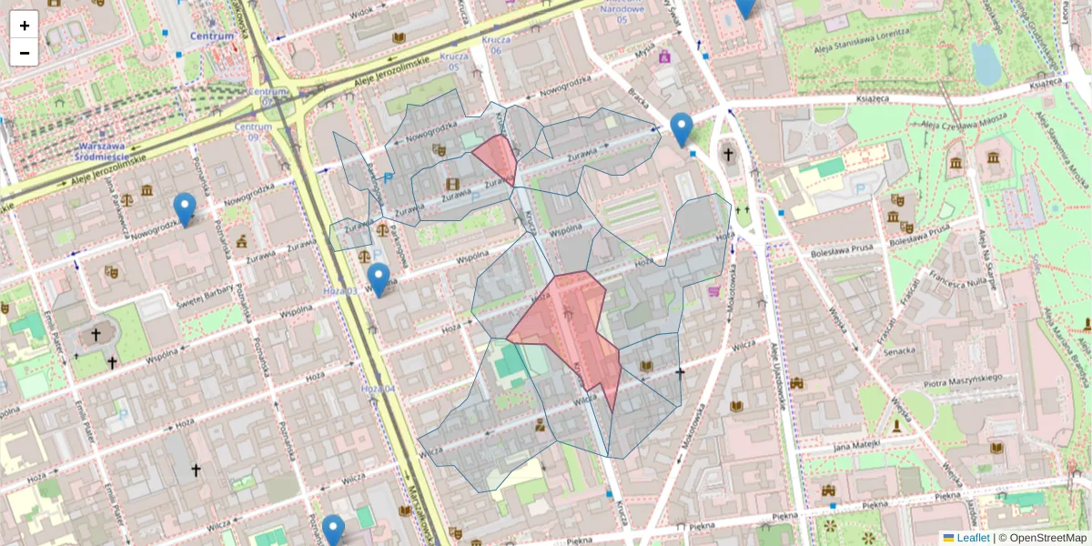 Szczegółowa mapa kodu pocztowego 00-526 z granicami, sąsiednimi kodami pocztowymi i urzędami pocztowymi