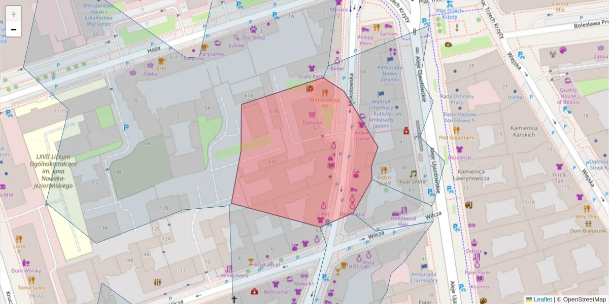 Szczegółowa mapa kodu pocztowego 00-533 z granicami, sąsiednimi kodami pocztowymi i urzędami pocztowymi
