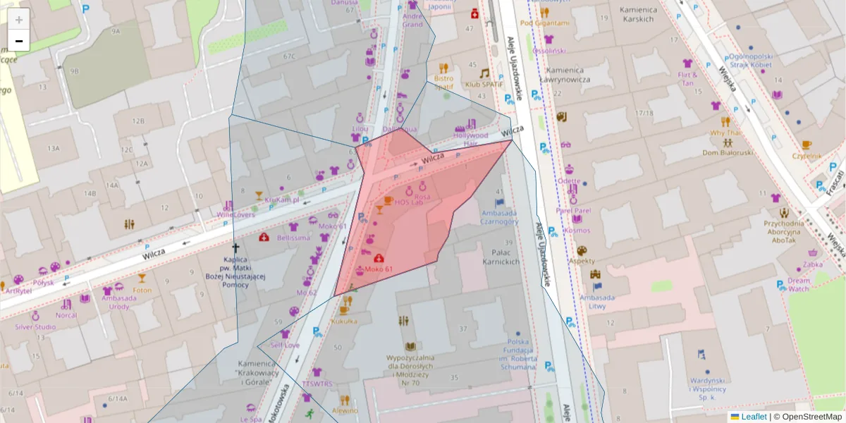 Szczegółowa mapa kodu pocztowego 00-538 z granicami, sąsiednimi kodami pocztowymi i urzędami pocztowymi