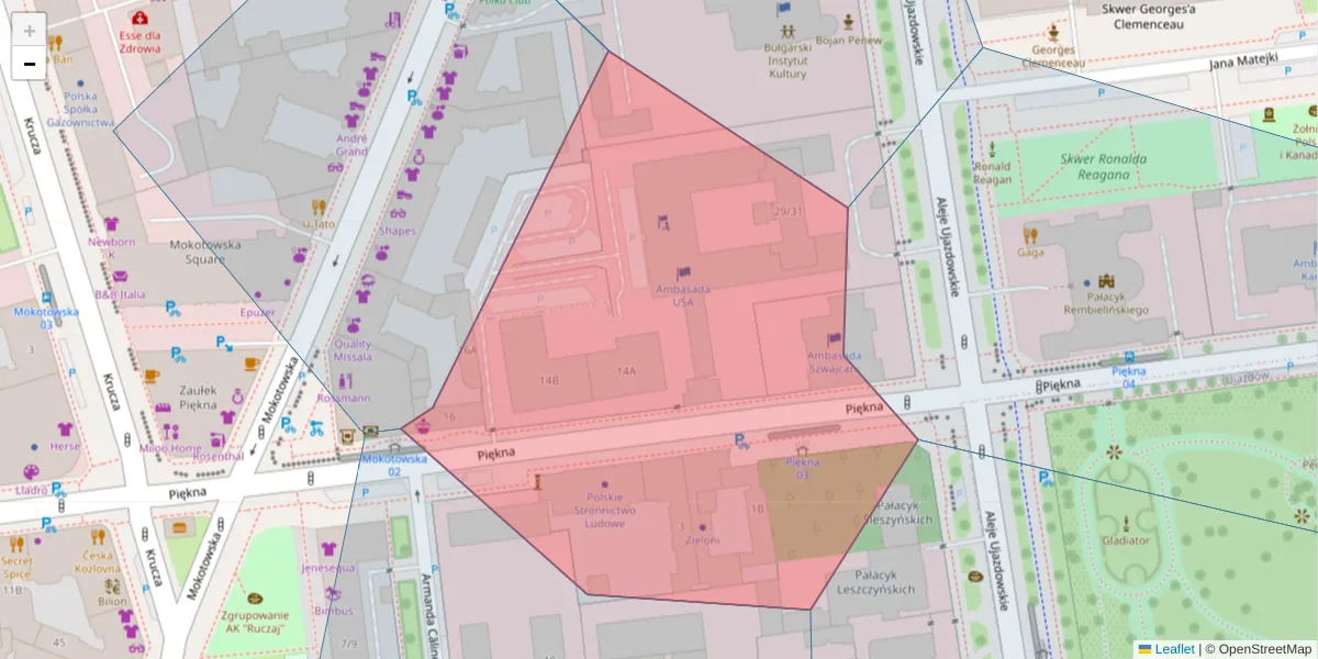Szczegółowa mapa kodu pocztowego 00-539 z granicami, sąsiednimi kodami pocztowymi i urzędami pocztowymi