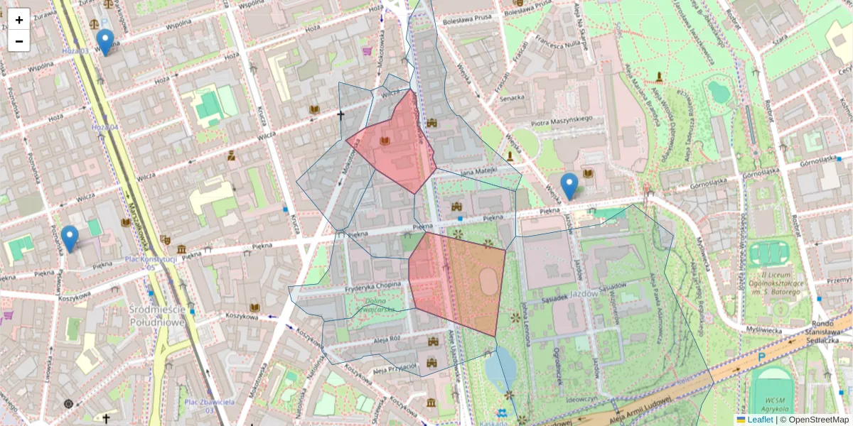 Szczegółowa mapa kodu pocztowego 00-540 z granicami, sąsiednimi kodami pocztowymi i urzędami pocztowymi