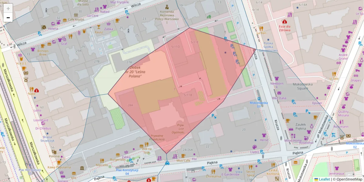 Szczegółowa mapa kodu pocztowego 00-548 z granicami, sąsiednimi kodami pocztowymi i urzędami pocztowymi