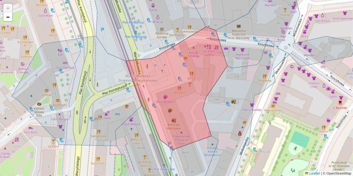 Szczegółowa mapa kodu pocztowego 00-552 z granicami, sąsiednimi kodami pocztowymi i urzędami pocztowymi