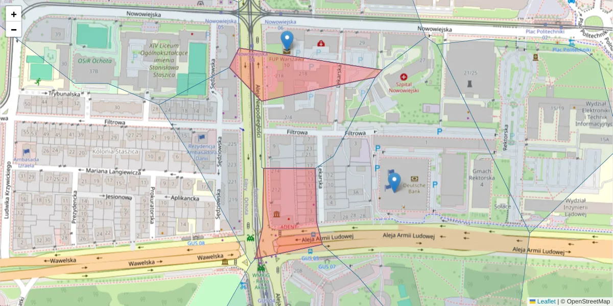 Szczegółowa mapa kodu pocztowego 00-608 z granicami, sąsiednimi kodami pocztowymi i urzędami pocztowymi
