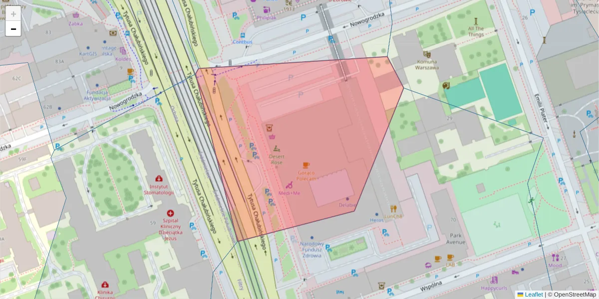 Szczegółowa mapa kodu pocztowego 00-613 z granicami, sąsiednimi kodami pocztowymi i urzędami pocztowymi