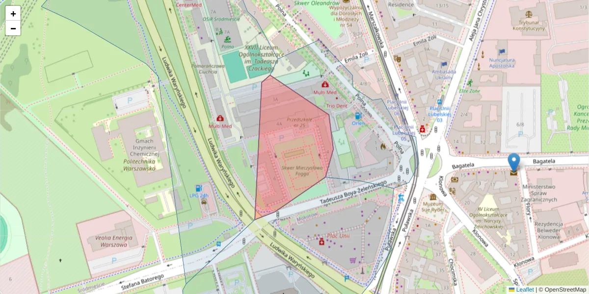 Szczegółowa mapa kodu pocztowego 00-621 z granicami, sąsiednimi kodami pocztowymi i urzędami pocztowymi