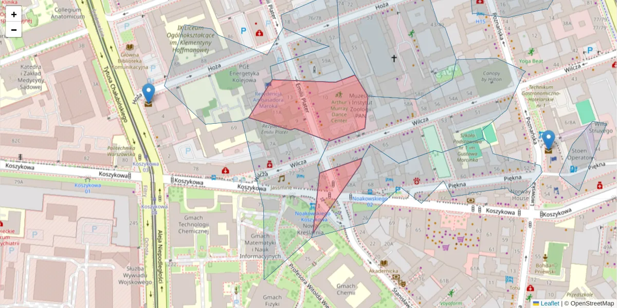 Szczegółowa mapa kodu pocztowego 00-669 z granicami, sąsiednimi kodami pocztowymi i urzędami pocztowymi