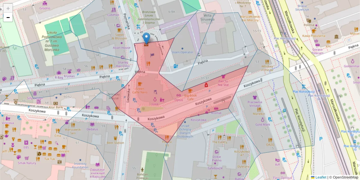 Szczegółowa mapa kodu pocztowego 00-675 z granicami, sąsiednimi kodami pocztowymi i urzędami pocztowymi