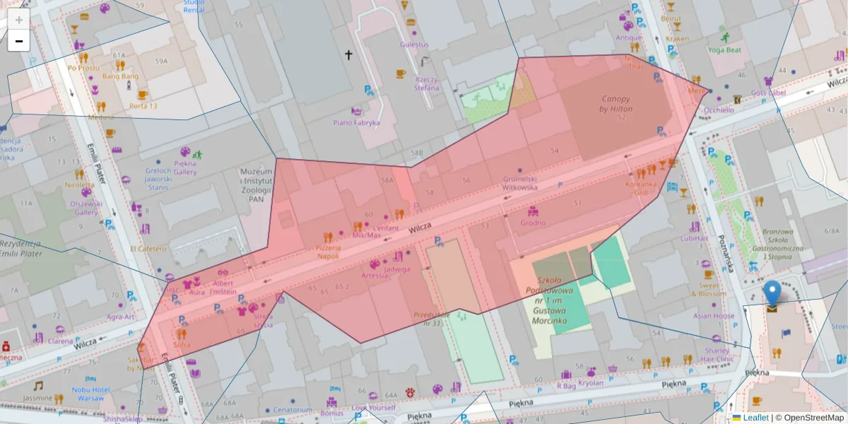 Szczegółowa mapa kodu pocztowego 00-679 z granicami, sąsiednimi kodami pocztowymi i urzędami pocztowymi