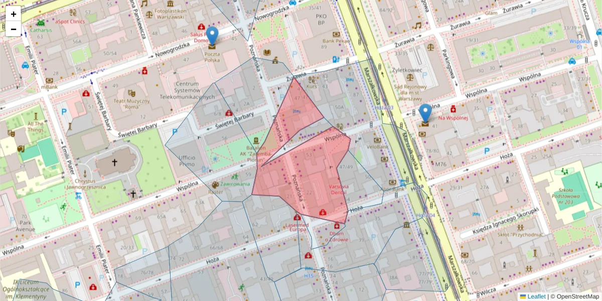 Szczegółowa mapa kodu pocztowego 00-685 z granicami, sąsiednimi kodami pocztowymi i urzędami pocztowymi