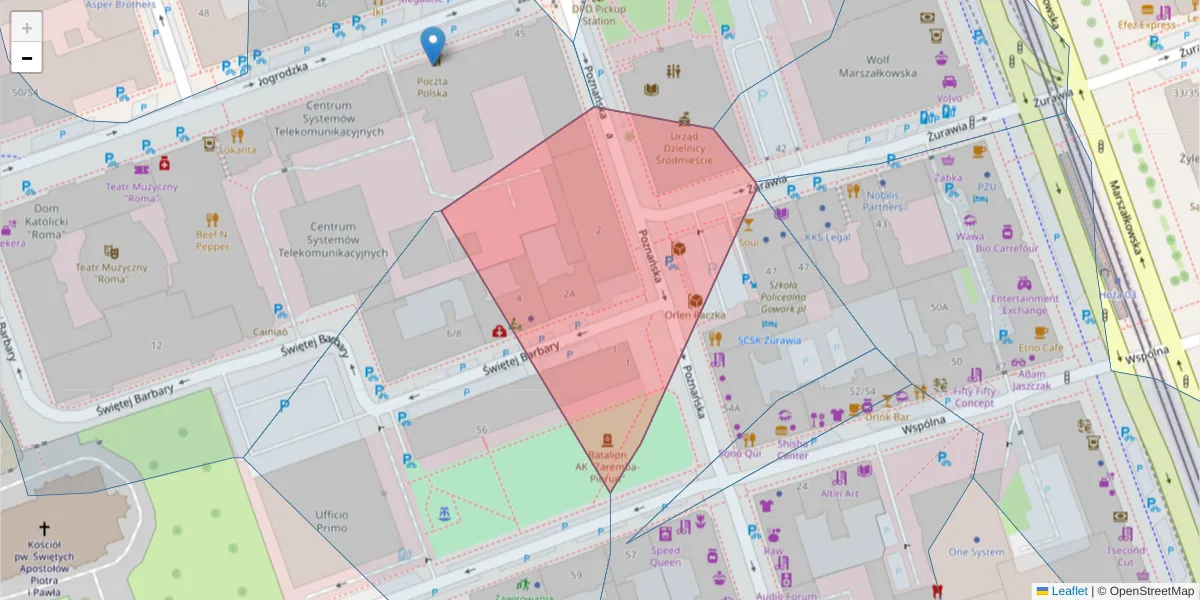 Szczegółowa mapa kodu pocztowego 00-686 z granicami, sąsiednimi kodami pocztowymi i urzędami pocztowymi