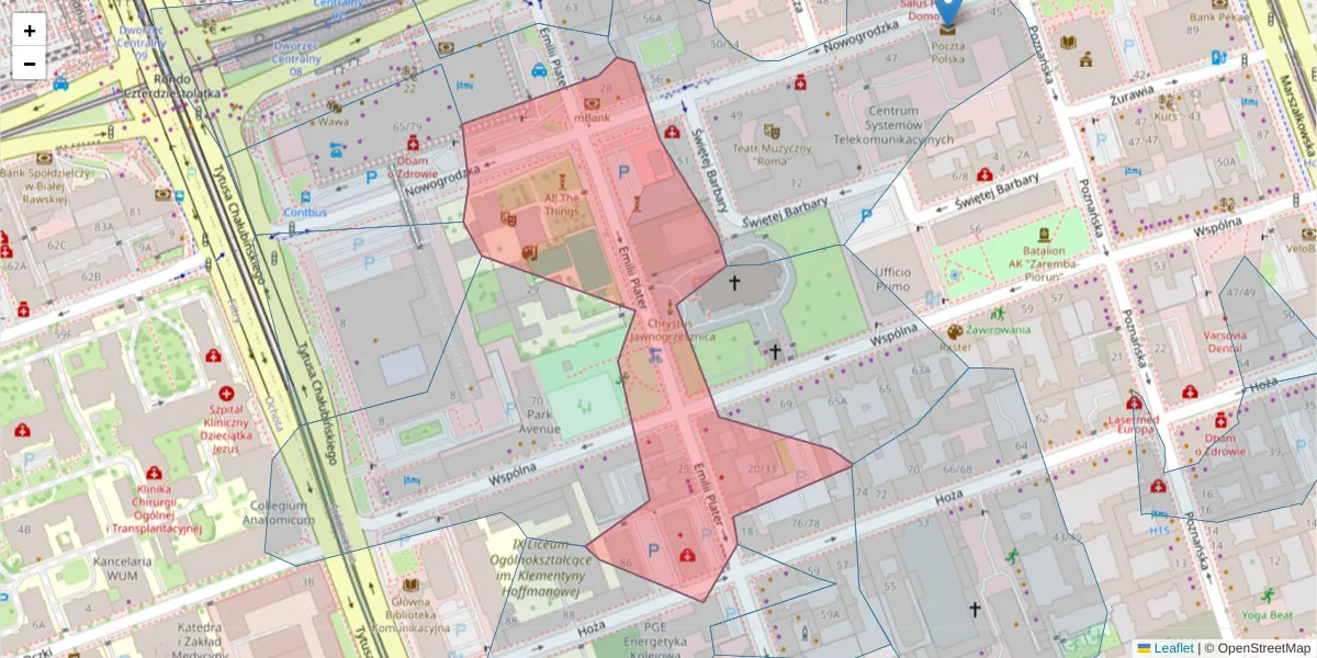 Szczegółowa mapa kodu pocztowego 00-688 z granicami, sąsiednimi kodami pocztowymi i urzędami pocztowymi