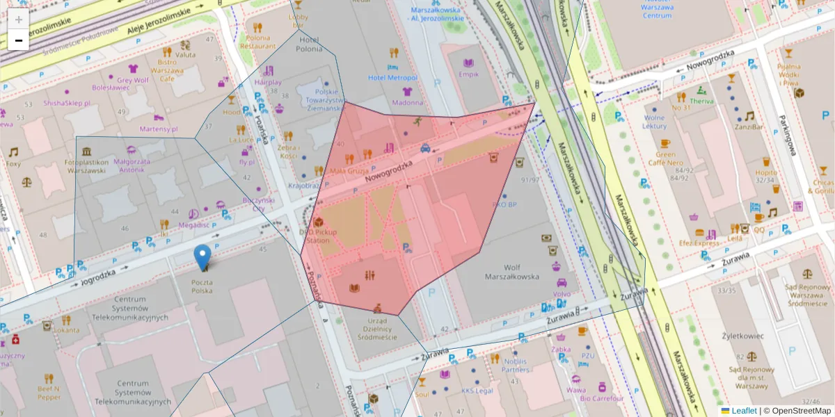 Szczegółowa mapa kodu pocztowego 00-691 z granicami, sąsiednimi kodami pocztowymi i urzędami pocztowymi
