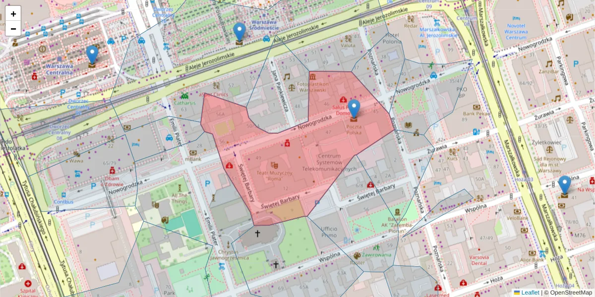 Szczegółowa mapa kodu pocztowego 00-695 z granicami, sąsiednimi kodami pocztowymi i urzędami pocztowymi