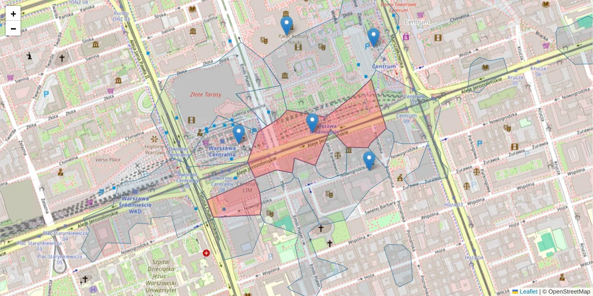 Szczegółowa mapa kodu pocztowego 00-697 z granicami, sąsiednimi kodami pocztowymi i urzędami pocztowymi