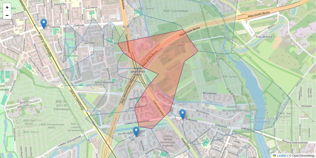 Szczegółowa mapa kodu pocztowego 00-701 z granicami, sąsiednimi kodami pocztowymi i urzędami pocztowymi