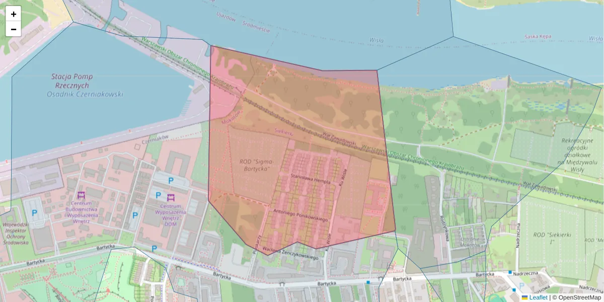 Szczegółowa mapa kodu pocztowego 00-707 z granicami, sąsiednimi kodami pocztowymi i urzędami pocztowymi