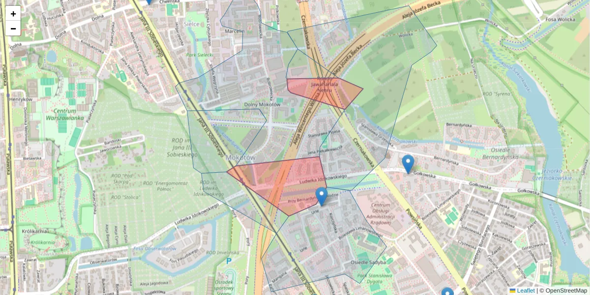 Szczegółowa mapa kodu pocztowego 00-710 z granicami, sąsiednimi kodami pocztowymi i urzędami pocztowymi