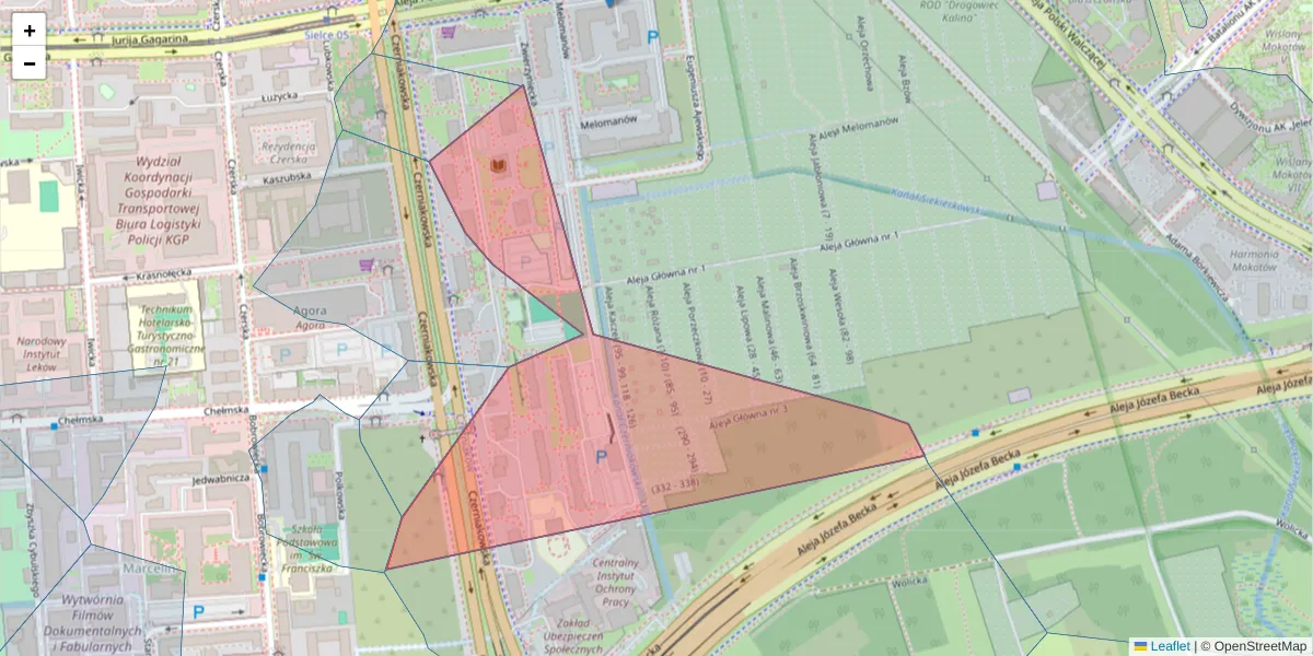 Szczegółowa mapa kodu pocztowego 00-714 z granicami, sąsiednimi kodami pocztowymi i urzędami pocztowymi