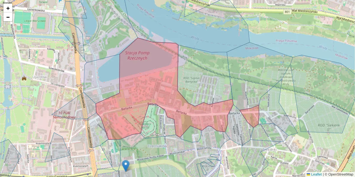 Szczegółowa mapa kodu pocztowego 00-716 z granicami, sąsiednimi kodami pocztowymi i urzędami pocztowymi