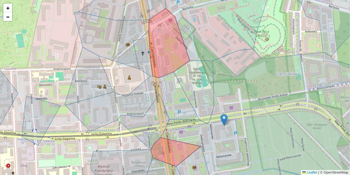 Szczegółowa mapa kodu pocztowego 00-717 z granicami, sąsiednimi kodami pocztowymi i urzędami pocztowymi