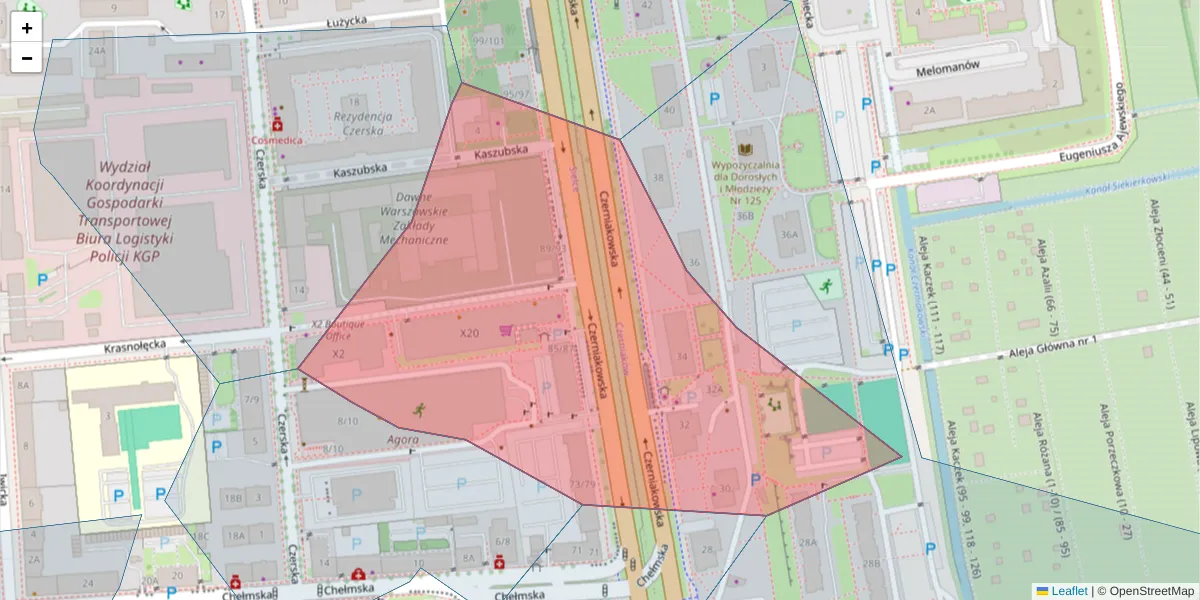 Szczegółowa mapa kodu pocztowego 00-718 z granicami, sąsiednimi kodami pocztowymi i urzędami pocztowymi