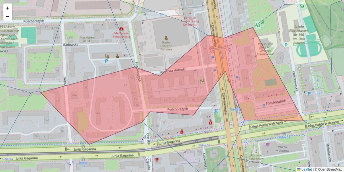 Szczegółowa mapa kodu pocztowego 00-721 z granicami, sąsiednimi kodami pocztowymi i urzędami pocztowymi