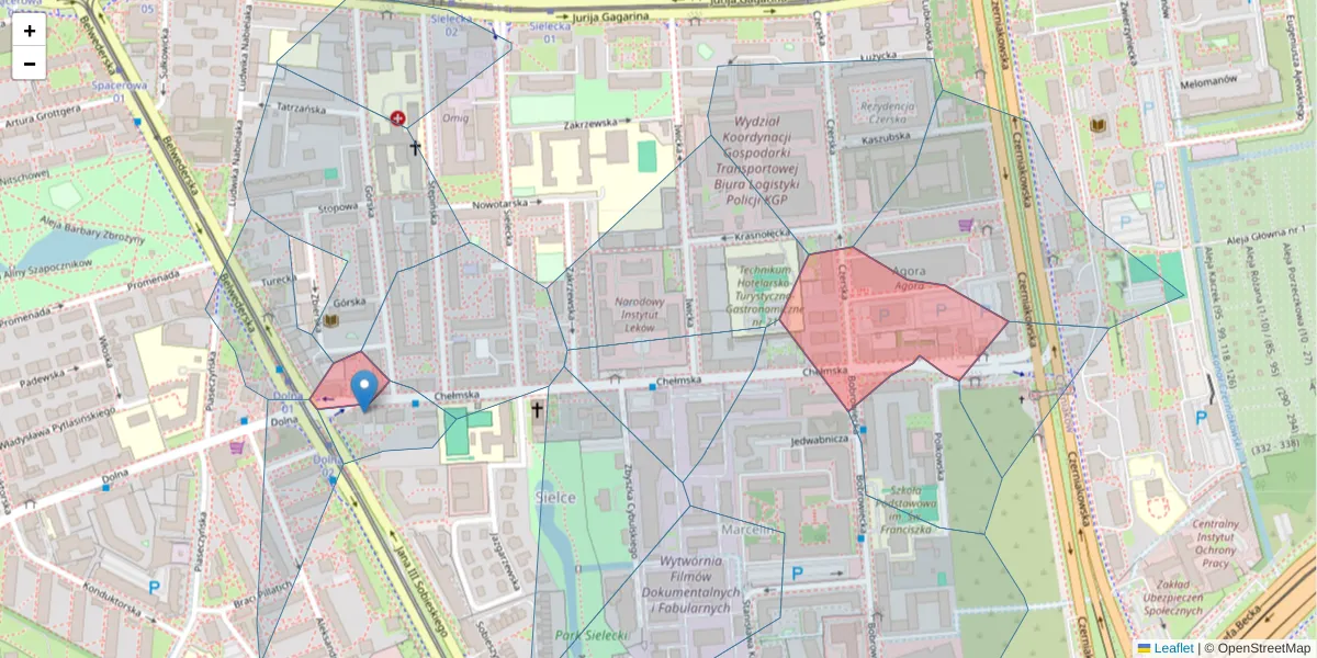 Szczegółowa mapa kodu pocztowego 00-725 z granicami, sąsiednimi kodami pocztowymi i urzędami pocztowymi
