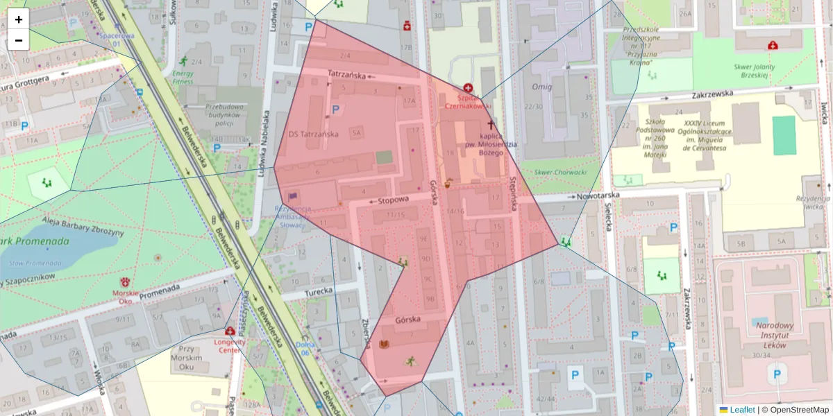 Szczegółowa mapa kodu pocztowego 00-740 z granicami, sąsiednimi kodami pocztowymi i urzędami pocztowymi