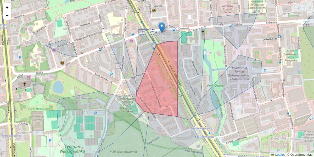 Szczegółowa mapa kodu pocztowego 00-764 z granicami, sąsiednimi kodami pocztowymi i urzędami pocztowymi