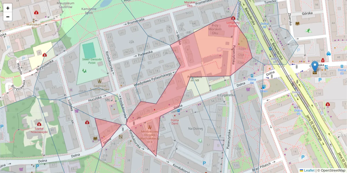 Szczegółowa mapa kodu pocztowego 00-774 z granicami, sąsiednimi kodami pocztowymi i urzędami pocztowymi