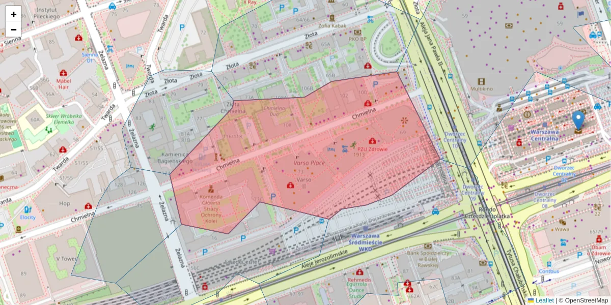 Szczegółowa mapa kodu pocztowego 00-801 z granicami, sąsiednimi kodami pocztowymi i urzędami pocztowymi