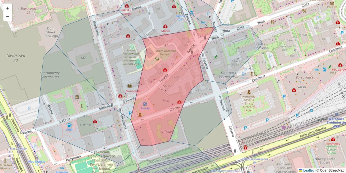 Szczegółowa mapa kodu pocztowego 00-818 z granicami, sąsiednimi kodami pocztowymi i urzędami pocztowymi