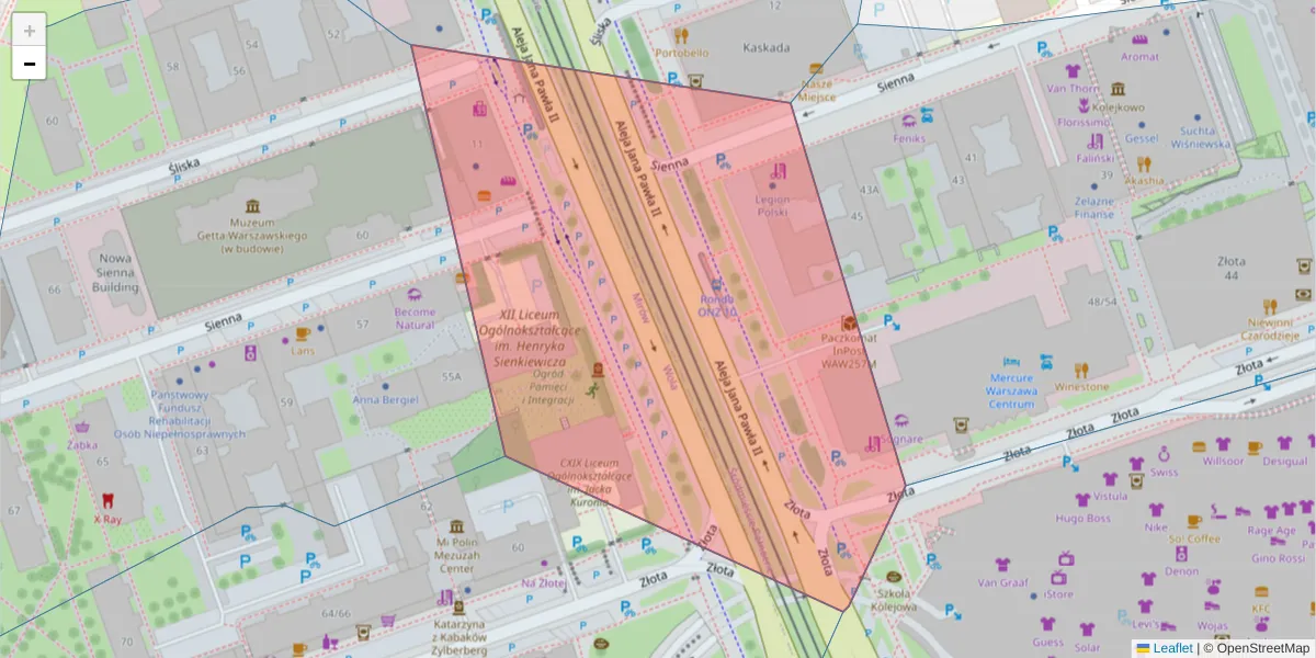 Szczegółowa mapa kodu pocztowego 00-823 z granicami, sąsiednimi kodami pocztowymi i urzędami pocztowymi