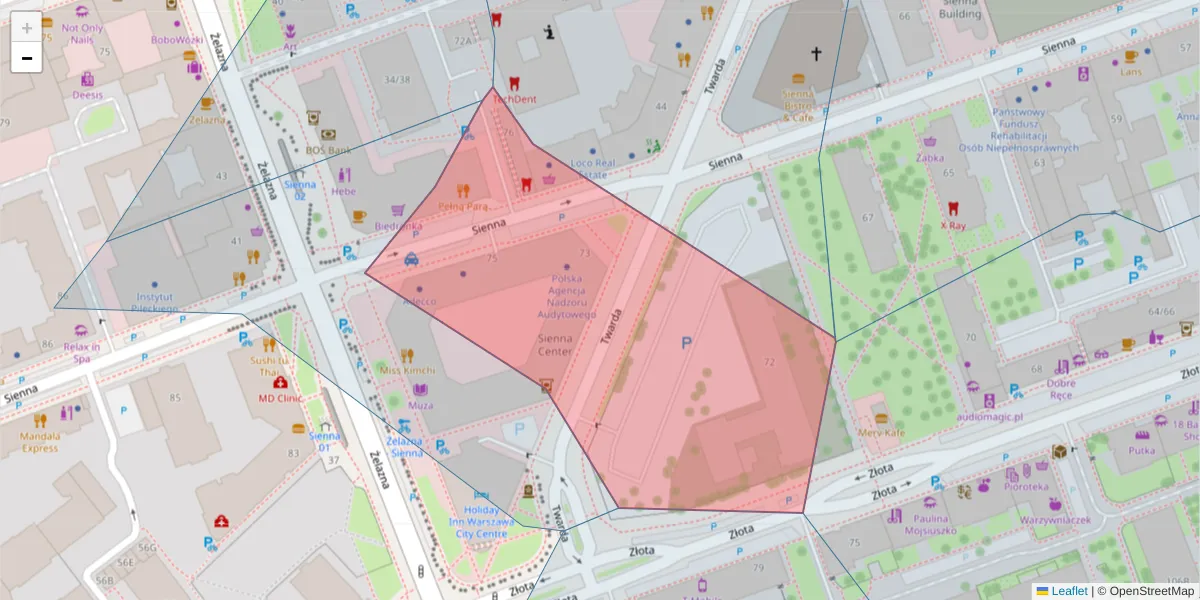 Szczegółowa mapa kodu pocztowego 00-833 z granicami, sąsiednimi kodami pocztowymi i urzędami pocztowymi