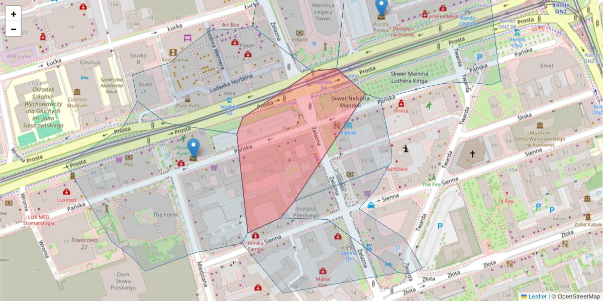 Szczegółowa mapa kodu pocztowego 00-834 z granicami, sąsiednimi kodami pocztowymi i urzędami pocztowymi