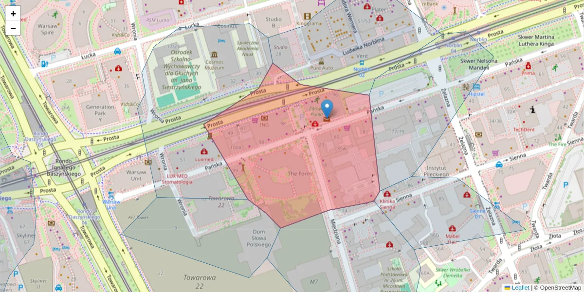 Szczegółowa mapa kodu pocztowego 00-837 z granicami, sąsiednimi kodami pocztowymi i urzędami pocztowymi