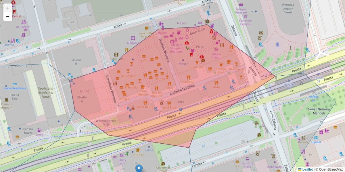 Szczegółowa mapa kodu pocztowego 00-841 z granicami, sąsiednimi kodami pocztowymi i urzędami pocztowymi
