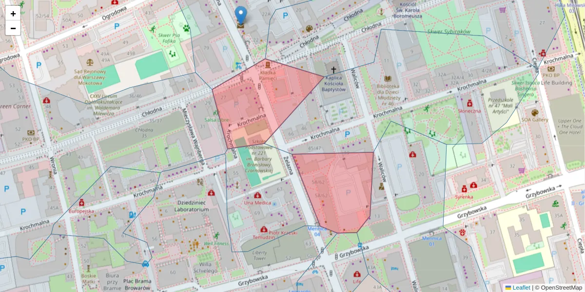 Szczegółowa mapa kodu pocztowego 00-866 z granicami, sąsiednimi kodami pocztowymi i urzędami pocztowymi