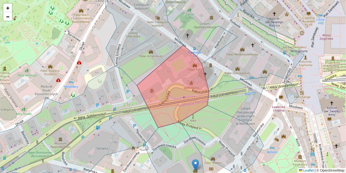 Szczegółowa mapa kodu pocztowego 00-952 z granicami, sąsiednimi kodami pocztowymi i urzędami pocztowymi